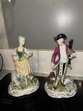 Dresden pair hand painted porcelain antique figurines Makers mark