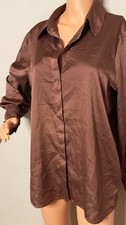 Express Brown Satin Blouse Smocked Cuff Butto...