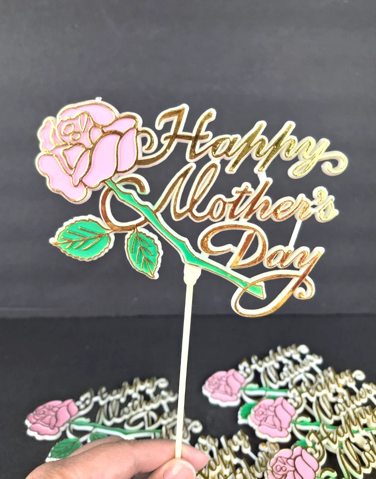 Винтажный пластиковый счастливый день матери медиаторы торт Топпер цветочный букет украшения 7шт - Изображение 2 из 4