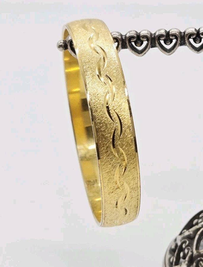 Monet Bangle Bracelet Gold tone Stackable texture… - image 1