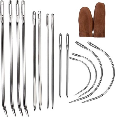 Kit costura pesado 16 pcs agujas curvas saco mano y dedales cuero tapiceria