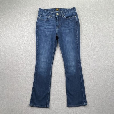 y2k LEE Jeans Womens 8 Blue Bootcut Mid Rise Med Dark Wash Retro Indie Preppy