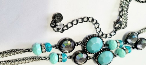 Vera Wang Y-drop Teal Beaded & Rhinestone Tasse Pendant Necklace Beautiful Long - Picture 8 of 11