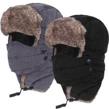 Winter Ear Flap Hunting Hat Fur Warm Snow Ski Cap Hat Face Mask for Cold Weather