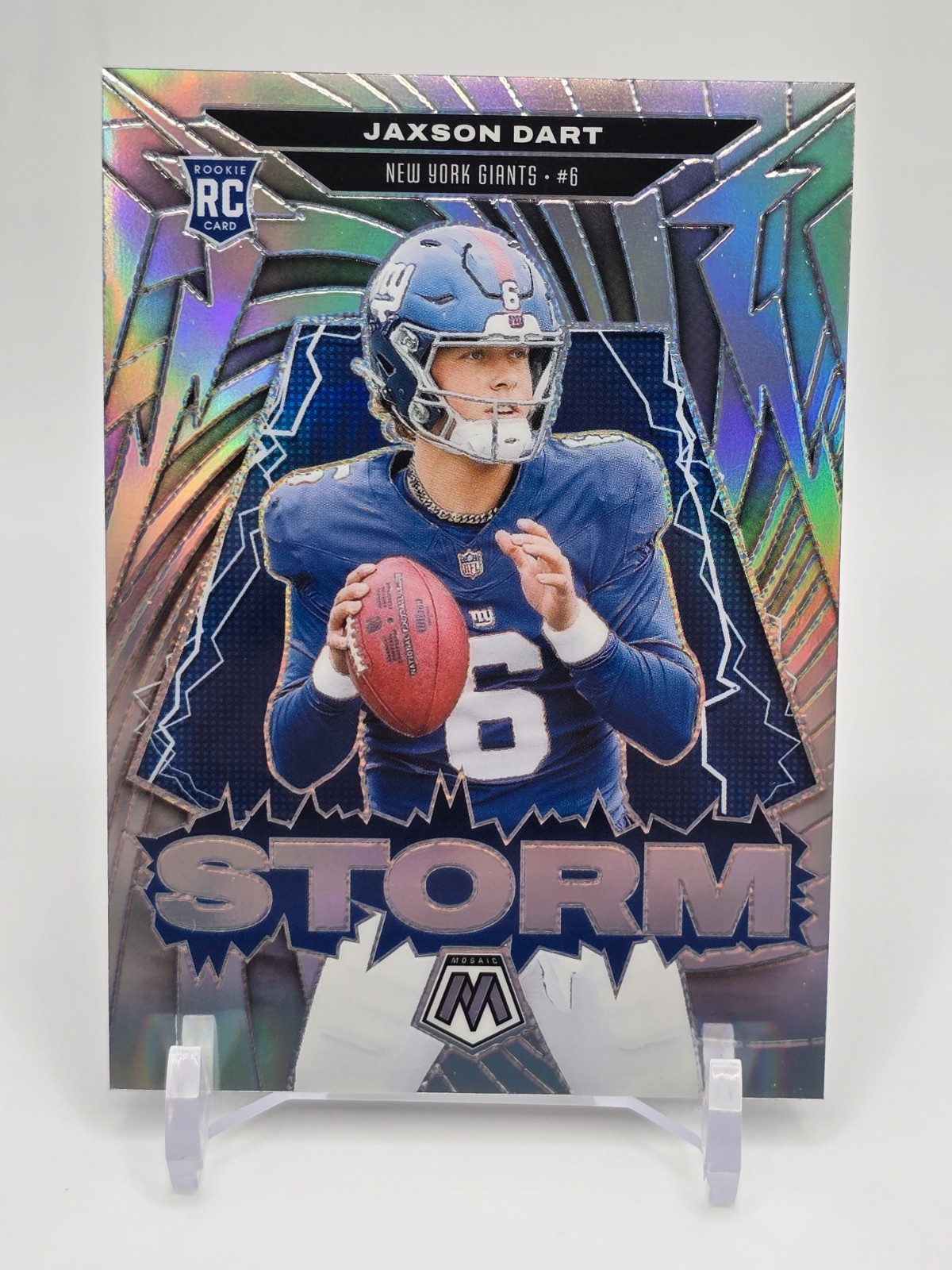 2025 Panini Mosaic #12 Storm Silver Prizm | Jaxson Dart RC | New York Giants