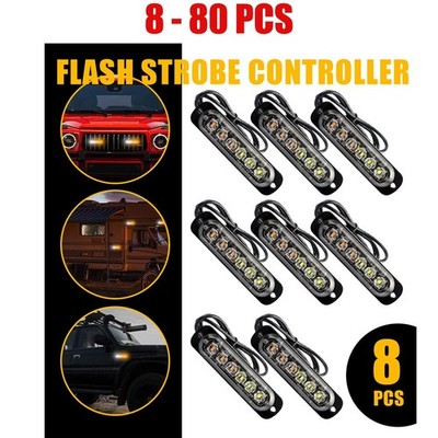 8-80X 6 Strobe LED Light Bar Flashing Truck Beacon Hazard Warning Amber White