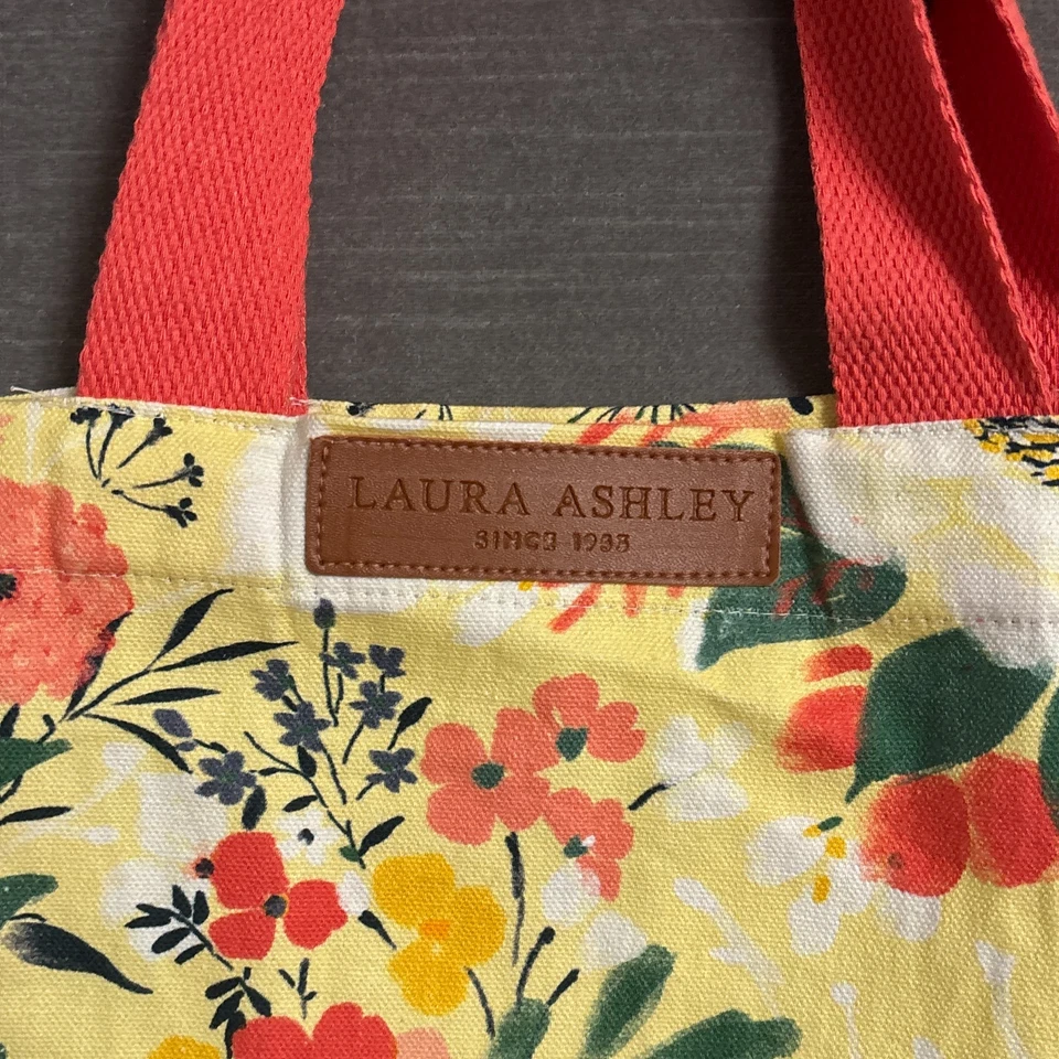 Bolso de Mano Laura Ashley Amarillo Floral Lona Reutilizable Compras Viaje Boho Comestibles Foto 3 de 4