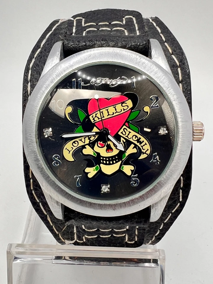 Vintage ED HARDY, 2000er Lederband, Love kills slowly, 41mm Herrenuhr - Bild 1 von 3