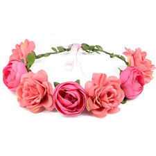 Flower Crown Rose Peony Garland Headband Hair Wreath Floral Headpiece with Adjus