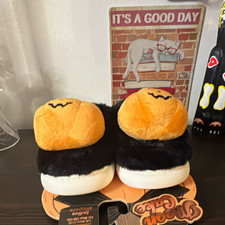 Moon Cake Pumpkin Halloween Faux Fur Memory Foam Slip-On Slippers Women s 7/8