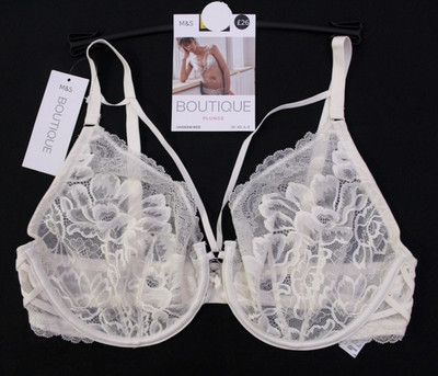 M & S Boutique hübscher Plunge BH MIT SPITZE ~ mit Bügel ~ ungepolstert ~ Gr. 38DD