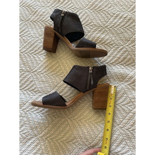 Tom’s Women’s Majorca Cutout Black Canvas Boho Open Toed Heels Size 11 Wide - 第 2/8 張圖片