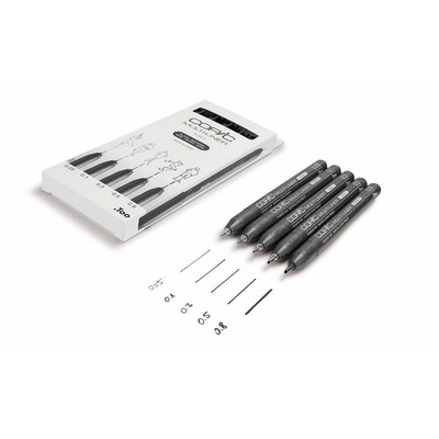 COPIC  Multiliner Fineliner schwarz 0,05 + 0,1 + 0,3 + 0,5 + 0,8 mm, 5 St.