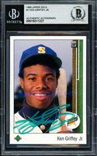 Ken Griffey Jr. Signed 1989 Upper Deck Rookie Card #1 Seattle Mariners Beckett
