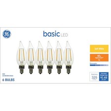 GE LED Candelabra base 40 Watt EQ B11 Soft White E12 Dimmable Bent Tip 6-Pack
