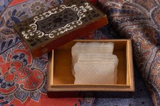 Original Boxed Set Carved Mother of Pearl Poker Chips Antique