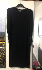Primark Size 12 Pit To Pit 18 inch Black Long Ruched Sleeves T-Shirt Dress VGC