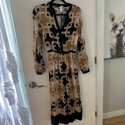 RICHARD ALLAN x H&M Rayon Geometric Midi Dress Chain Satin Calf Length Sz 2