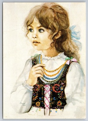 Vintage Polish Postcard Girl Krakow Folk Costume Danuta Muszynska-Zamorska