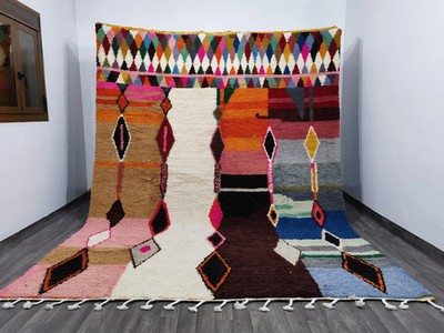 Handmade Moroccan Beni Ourain Berber Wool Rug Color Multi Design Area Carpet Rug