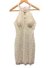 db Studio Lace Halter Sheath Dress Women  s Size 8 Ivory Sleeveless Beaded Neck
