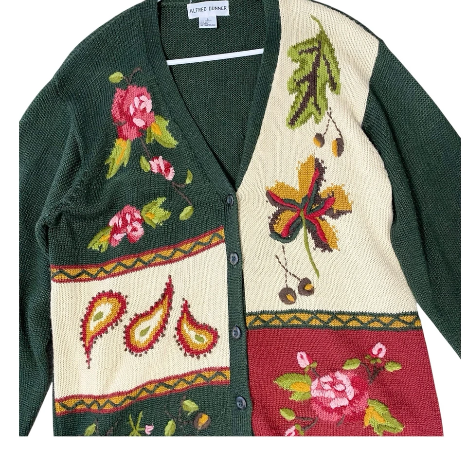Cárdigan de Navidad vintage ALFRED DUNNER talla grande bordado abuela años 90 feo Foto 4 de 4