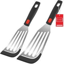 POTWIY Silicone Fish Spatula Set of 2, Spatulas for Large & Small, Black 