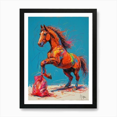 Pferd im Beutel Kunstdruck gerahmt Wandbild Poster Leinwanddruck Bild