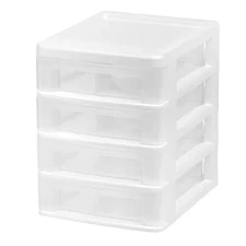 4 Drawer Compact Desktop System in White, Storage Tote
