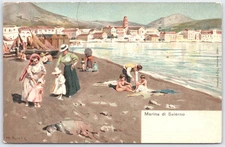Vintage Marina di Salerno Italy Seaside Beach Postcard by Stengel & Co.