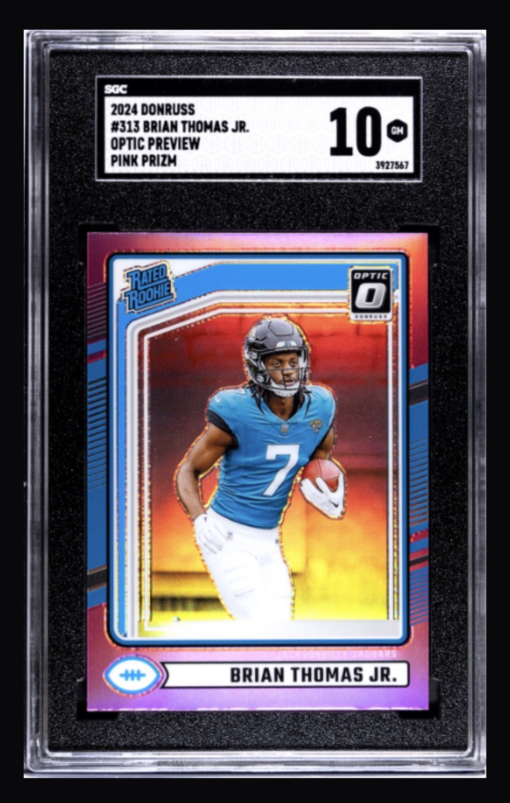 2024 Donruss Brian Thomas Jr #313 Optic Preview Pink Prizm Rookie RC SGC 10