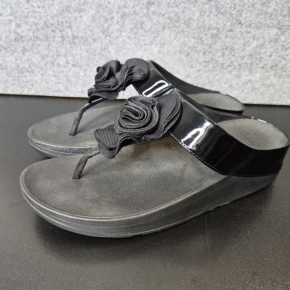 Fitflop Women's Florrie Toe Post Thong Sandals Black Size 7 Comfort Orthotic