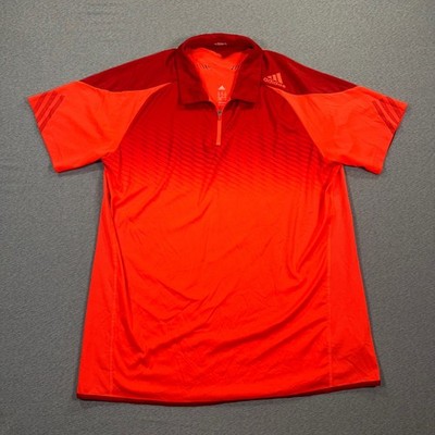 Adidas Adizero Polo Herren Sport Shirt Mens XL Red Orange ClimaCool 1/4 Zip Run