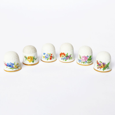 Kleine Sammlung 6 Meissen Fingerhüte Porzellan Bunte Blume 1. Wahl Fingerhut
