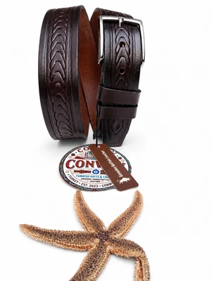 Ceinture en cuir de buffle marron foncé Conwoy 130 cm 52 en 38 mm 1,5 en... - Photo 1/4