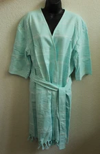 Spa Essentials By Sleep Sense • Women's Cotton Blend Bath Robe • Teal/White • M