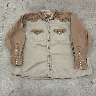 Forge Work Wear Heavy Denim Tan Brown Pearl Snap Work Casual Shirt Mens 2XL