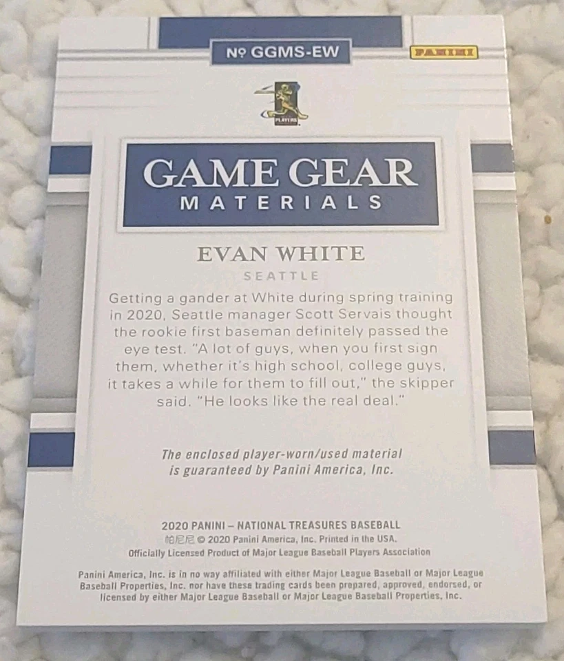 2020 Panini National Treasures Game Gear Materials Sixes /99 Evan White - Image 2 of 4