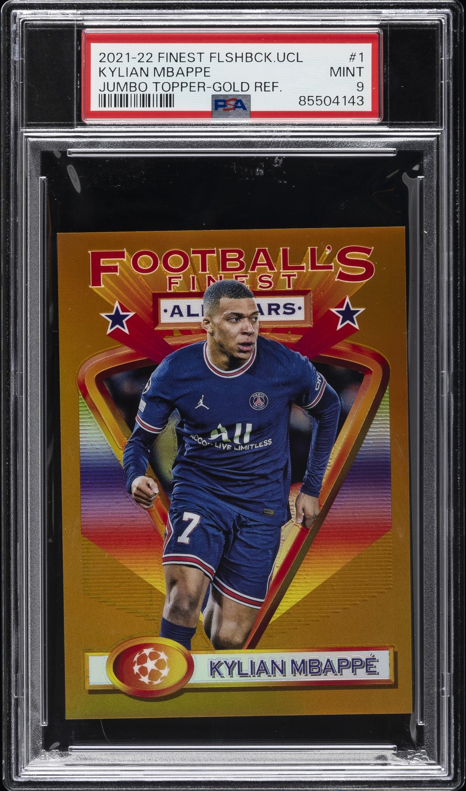 2021-22 TOPPS FINEST FLASHBACKS CHAMPIONS LEAGUE #1 KYLIAN MBAPPE 32/50 PSA 9