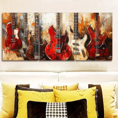3pcs Rock Electric Guitars Art Painting Wall Art Canvas Unframed/Framed - Image 1 of 4