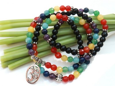 GJ69 Spirituell ARMAND 2/1 OM 7 CHAKRA ONYX SCHWARZ 108  MALA Kette Gebets
