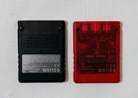 Sony PlayStation 2 PS2 Lot Of 2 Memory Cards Clear Red & Black 8MB