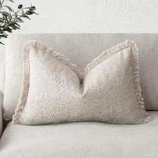 Decorative Linen Fringe Lumbar Throw Pillow Covers Cozy Boho Farmhouse Cushion