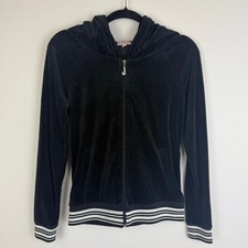Juicy Couture Womens Velour Full-Zip Bling Y2K Striped Track Jacket Hoodie Small