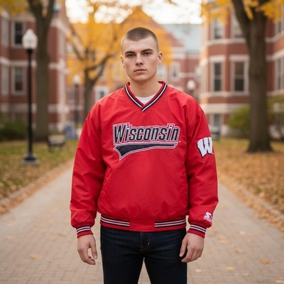 Vintage Starter Mens Jacket XL Pullover Windbreaker Wisconsin Badgers 90s Y2K