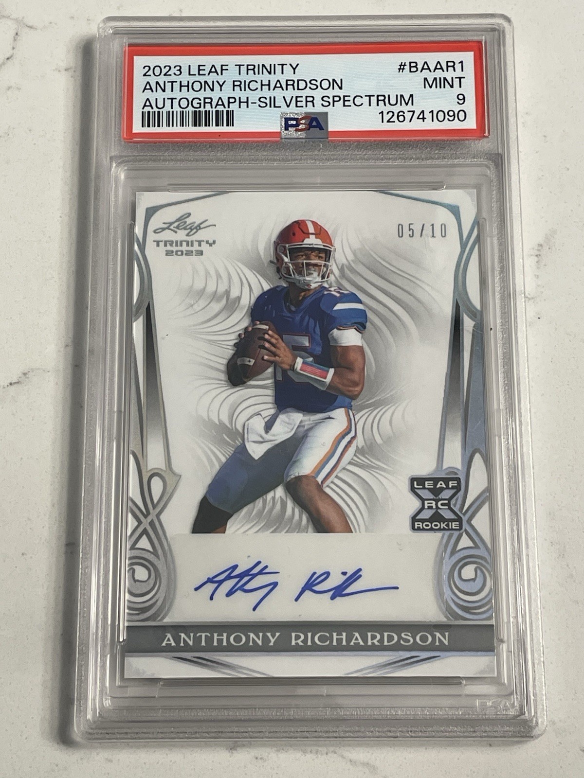 2023 LEAF TRINITY AUTO #BAAR1 ANTHONY RICHARDSON ROOKIE RC SP /10 PSA 9