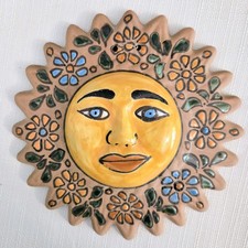Terra Cotta Floral Sun Face Wall Hanging Indoor Outdoor 8" Plaque Southwest