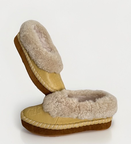Tory Burch Cornbread Deer Leather Shearling Oversized Slipper Sz 7 NWB - Picture 4 of 11