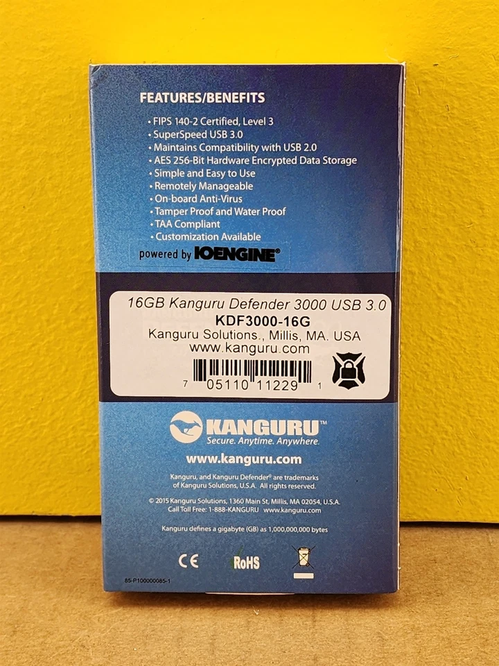 NEW Kanguru KDF3000-16G Defender 3000 USB 3.0 Hardware Encrypted Flash Drive - Image 2 of 2