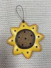 Small Rustic 4" Metal Punched Sunflower Hanging Ornaments Three Dimensional